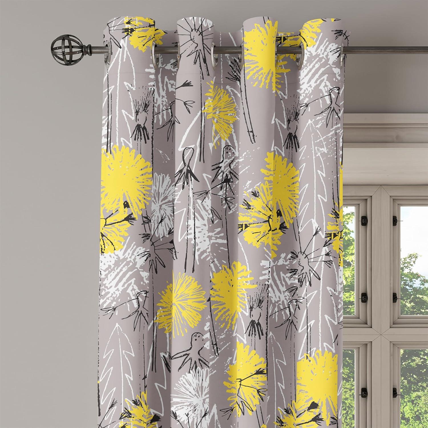 imageAmbesonne Floral Design Grommet Curtain Abstract Boho Inspirations Neutral Flowers Silhouettes on Grunge Back Decorative 2Panel Window Drapes for Bedroom Living Room 50quot x 120quot Dimgray Pale GreyTaupe Grey White Yellow