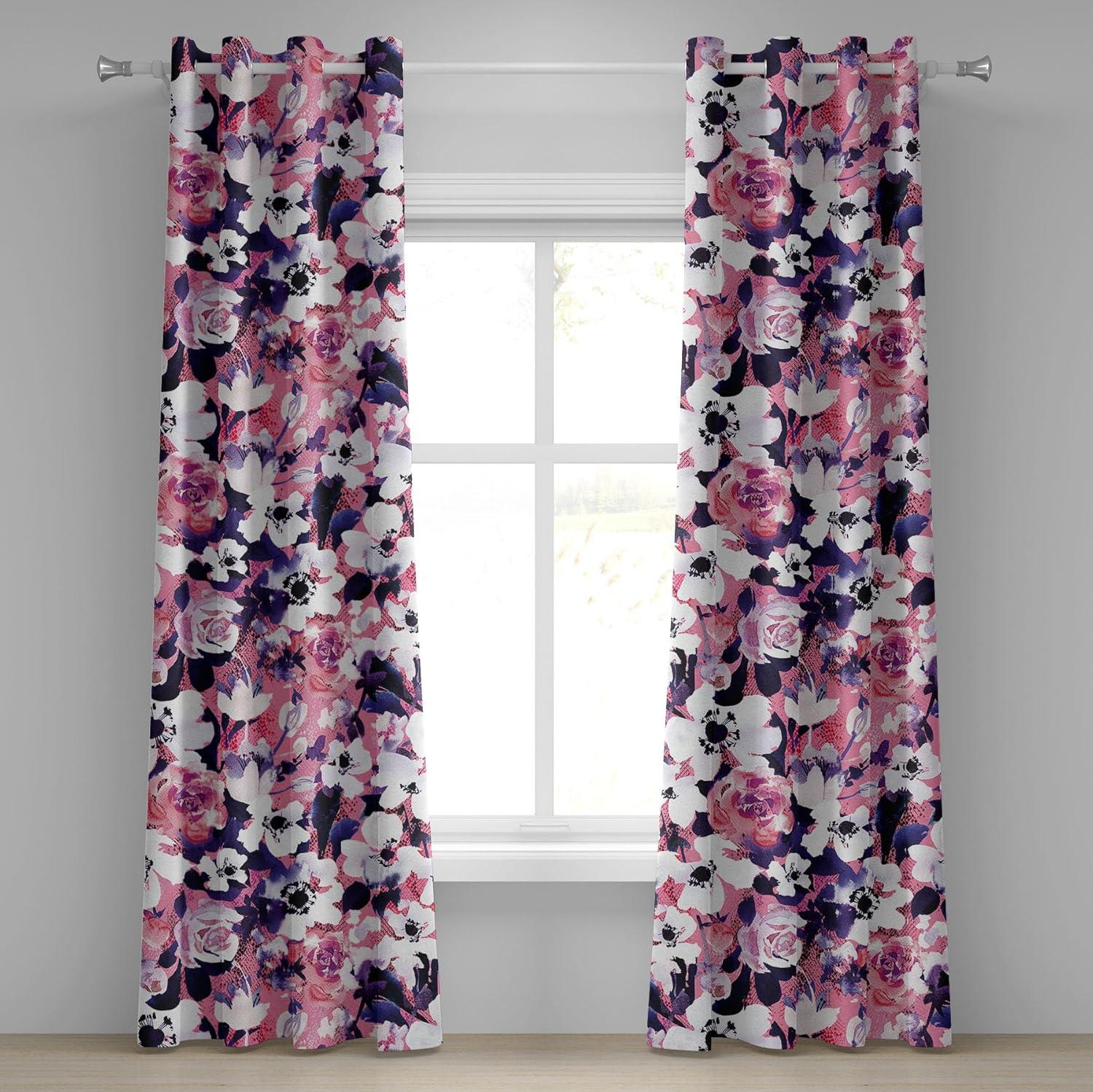 imageAmbesonne Floral Design Grommet Curtain Abstract Boho Inspirations Neutral Flowers Silhouettes on Grunge Back Decorative 2Panel Window Drapes for Bedroom Living Room 50quot x 120quot Dimgray Pale GreyPastel Pink Off White