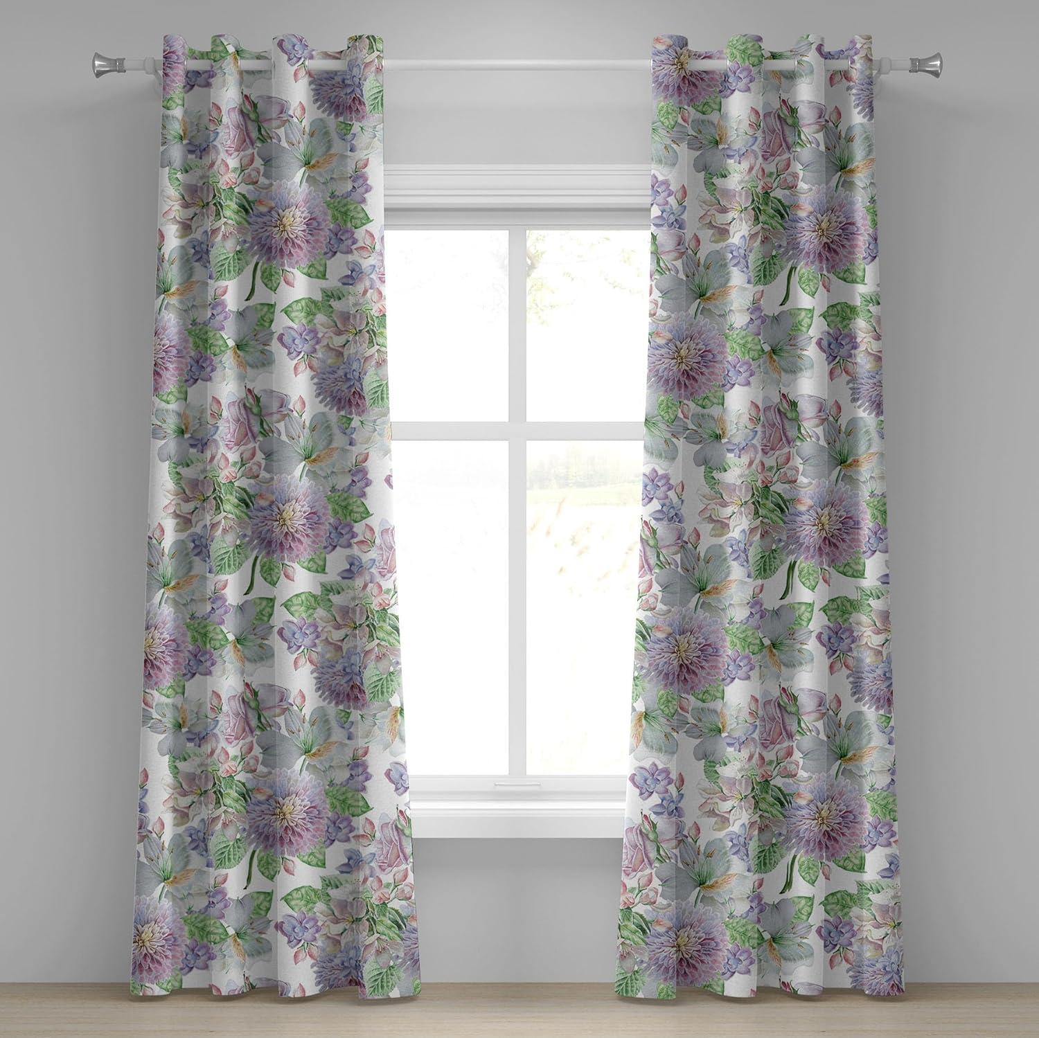 imageAmbesonne Floral Design Grommet Curtain Abstract Boho Inspirations Neutral Flowers Silhouettes on Grunge Back Decorative 2Panel Window Drapes for Bedroom Living Room 50quot x 120quot Dimgray Pale GreyPeacock Green and Pale Purple
