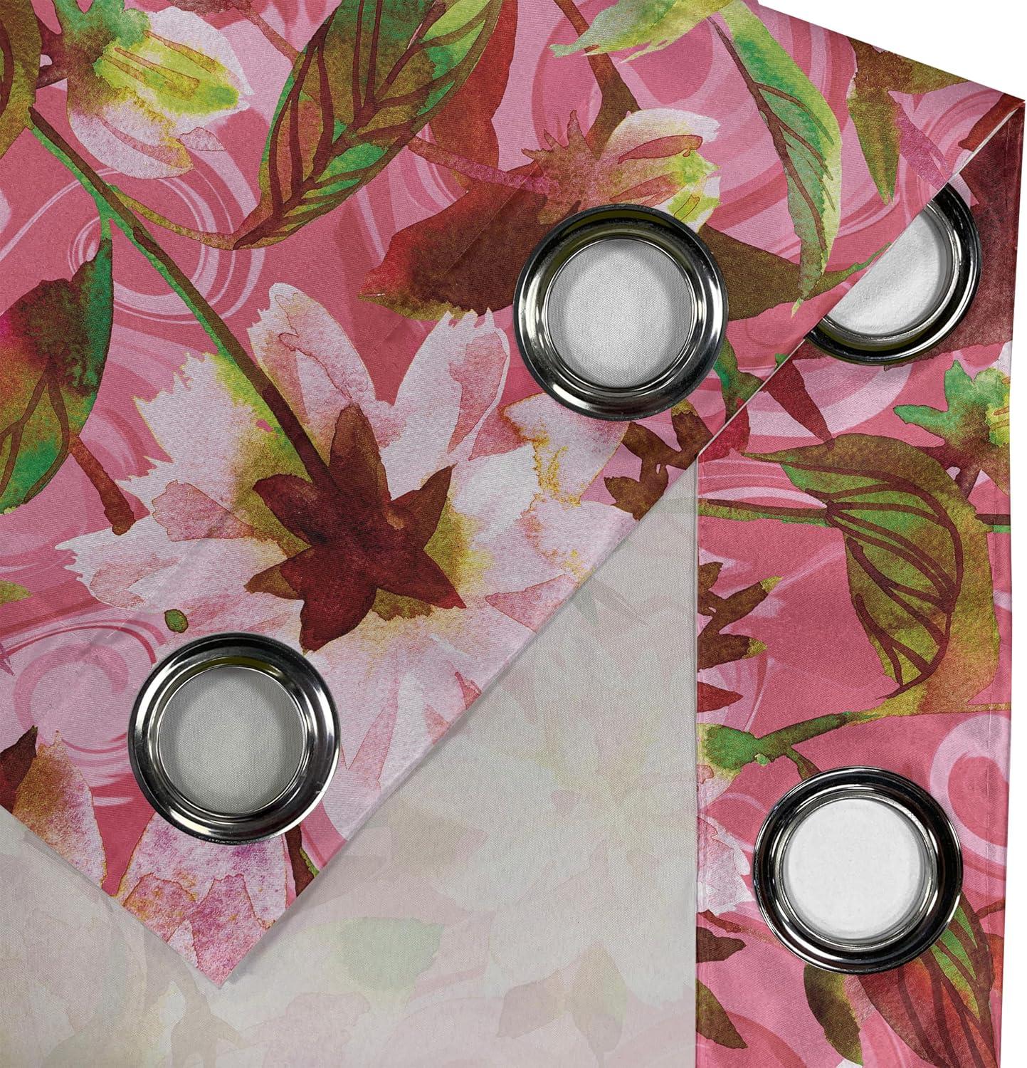 imageAmbesonne Floral Design Grommet Curtain Abstract Boho Inspirations Neutral Flowers Silhouettes on Grunge Back Decorative 2Panel Window Drapes for Bedroom Living Room 50quot x 120quot Dimgray Pale GreyPastel Pink Fern Green