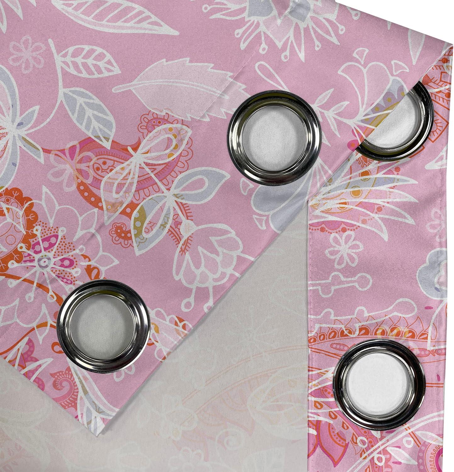 imageAmbesonne Floral Design Grommet Curtain Abstract Boho Inspirations Neutral Flowers Silhouettes on Grunge Back Decorative 2Panel Window Drapes for Bedroom Living Room 50quot x 120quot Dimgray Pale GreyPastel Pink Dark Pink