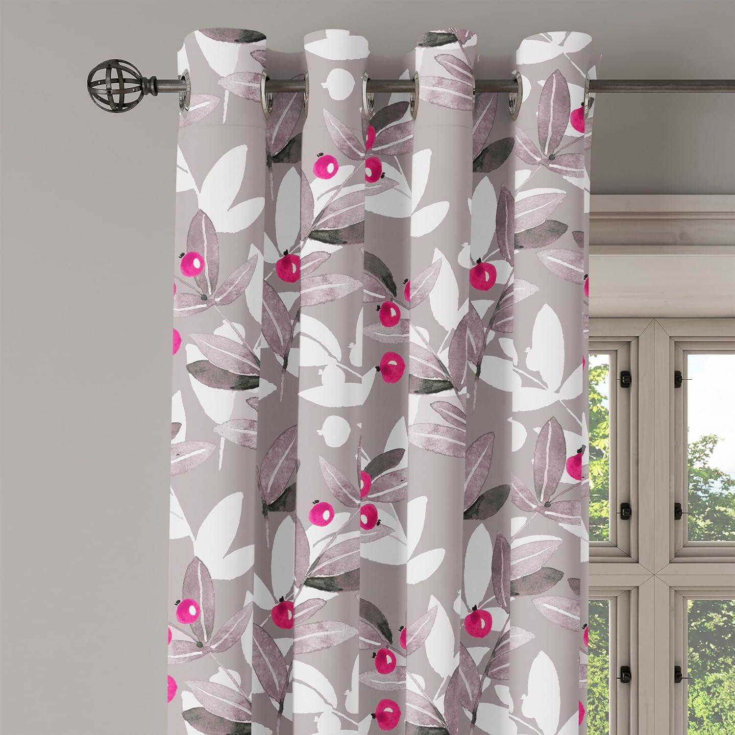 imageAmbesonne Floral Design Grommet Curtain Abstract Boho Inspirations Neutral Flowers Silhouettes on Grunge Back Decorative 2Panel Window Drapes for Bedroom Living Room 50quot x 120quot Dimgray Pale GreyTaupe Grey Hot Pink Ivory