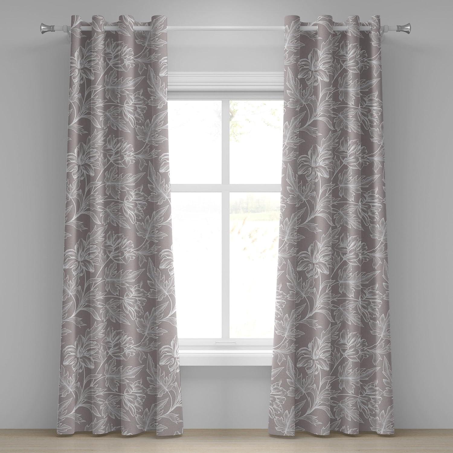 imageAmbesonne Floral Design Grommet Curtain Abstract Boho Inspirations Neutral Flowers Silhouettes on Grunge Back Decorative 2Panel Window Drapes for Bedroom Living Room 50quot x 120quot Dimgray Pale GreyTaupe Grey and White