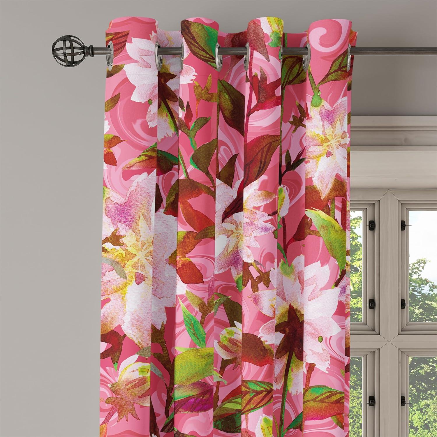 imageAmbesonne Floral Design Grommet Curtain Abstract Boho Inspirations Neutral Flowers Silhouettes on Grunge Back Decorative 2Panel Window Drapes for Bedroom Living Room 50quot x 120quot Dimgray Pale GreyPastel Pink Fern Green