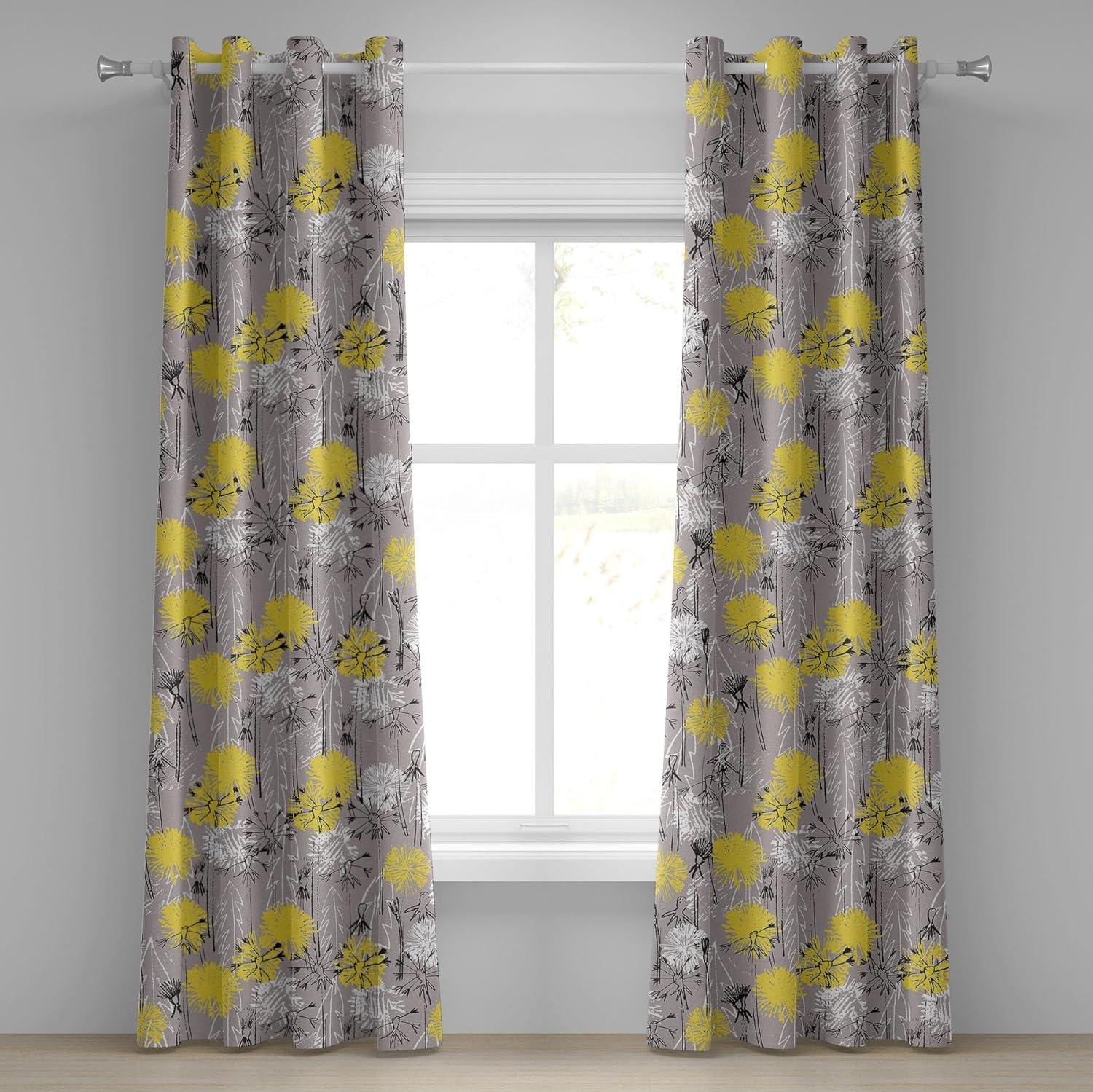 imageAmbesonne Floral Design Grommet Curtain Abstract Boho Inspirations Neutral Flowers Silhouettes on Grunge Back Decorative 2Panel Window Drapes for Bedroom Living Room 50quot x 120quot Dimgray Pale GreyTaupe Grey White Yellow