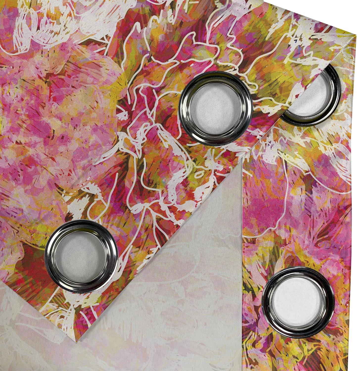 imageAmbesonne Floral Design Grommet Curtain Abstract Boho Inspirations Neutral Flowers Silhouettes on Grunge Back Decorative 2Panel Window Drapes for Bedroom Living Room 50quot x 120quot Dimgray Pale GreyPale Pink Yellow Green