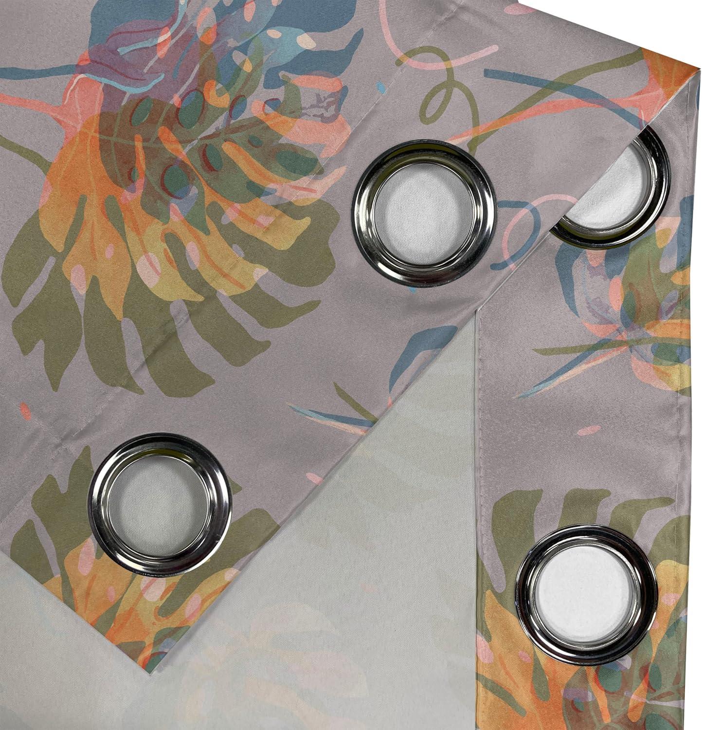 imageAmbesonne Floral Design Grommet Curtain Abstract Boho Inspirations Neutral Flowers Silhouettes on Grunge Back Decorative 2Panel Window Drapes for Bedroom Living Room 50quot x 120quot Dimgray Pale GreyPale Vermilion and Slate Blue