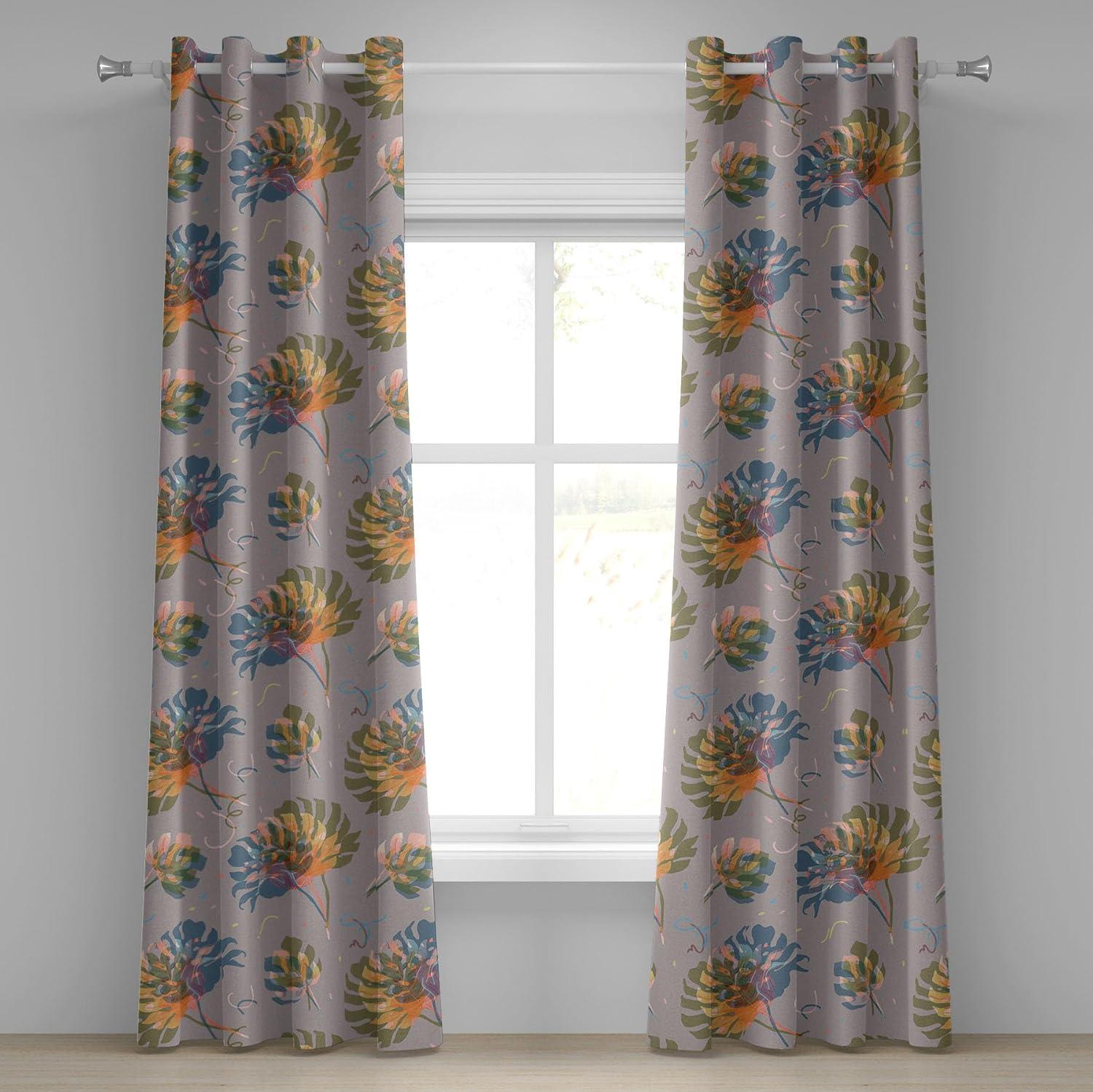 imageAmbesonne Floral Design Grommet Curtain Abstract Boho Inspirations Neutral Flowers Silhouettes on Grunge Back Decorative 2Panel Window Drapes for Bedroom Living Room 50quot x 120quot Dimgray Pale GreyPale Vermilion and Slate Blue