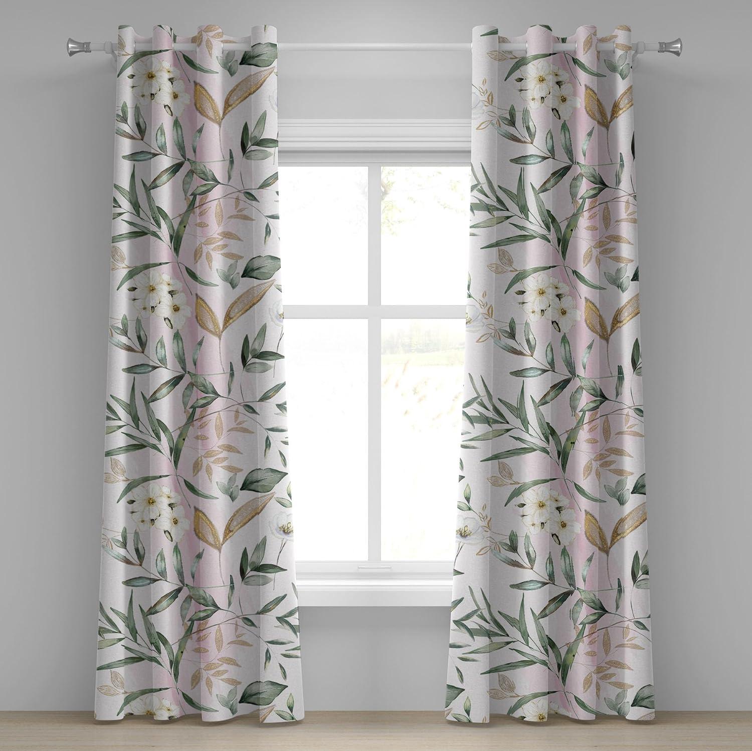 imageAmbesonne Floral Design Grommet Curtain Abstract Boho Inspirations Neutral Flowers Silhouettes on Grunge Back Decorative 2Panel Window Drapes for Bedroom Living Room 50quot x 120quot Dimgray Pale GreySoft Pink Peacock Green
