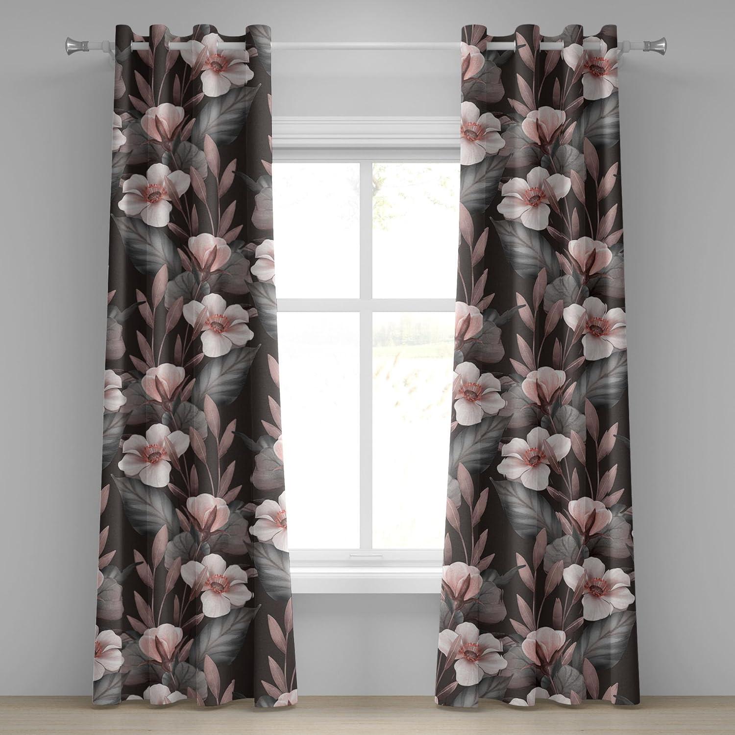 imageAmbesonne Floral Design Grommet Curtain Abstract Boho Inspirations Neutral Flowers Silhouettes on Grunge Back Decorative 2Panel Window Drapes for Bedroom Living Room 50quot x 120quot Dimgray Pale GreyPale Mauve Taupe Eggshell