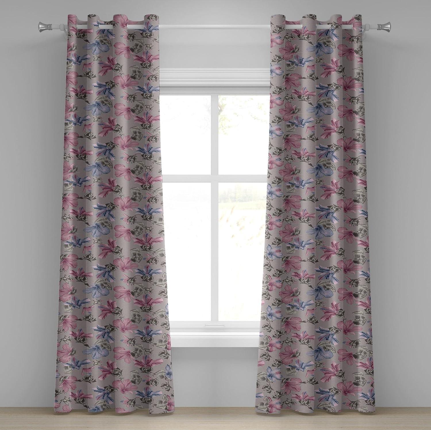 imageAmbesonne Floral Design Grommet Curtain Abstract Boho Inspirations Neutral Flowers Silhouettes on Grunge Back Decorative 2Panel Window Drapes for Bedroom Living Room 50quot x 120quot Dimgray Pale GreyPale Pink Lavender Blue