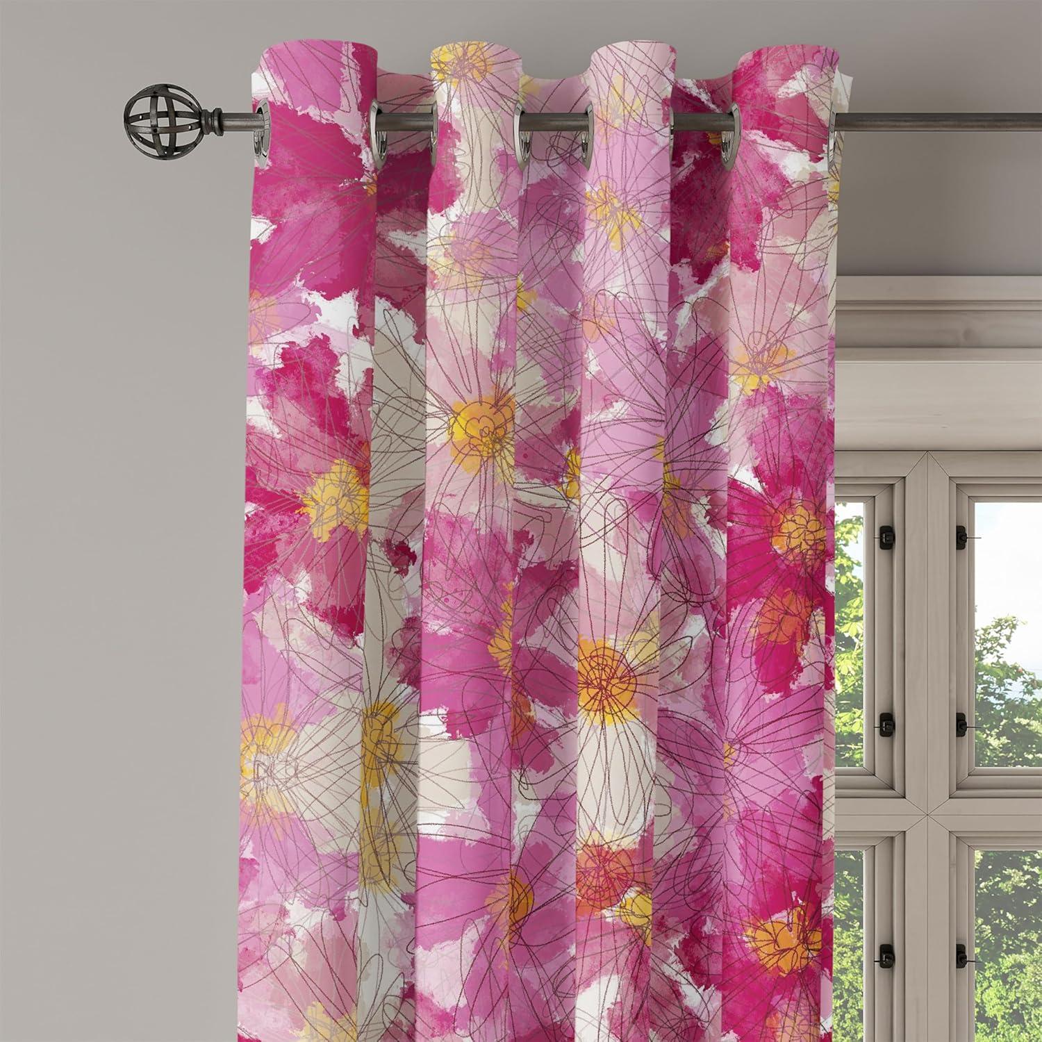 imageAmbesonne Floral Design Grommet Curtain Abstract Boho Inspirations Neutral Flowers Silhouettes on Grunge Back Decorative 2Panel Window Drapes for Bedroom Living Room 50quot x 120quot Dimgray Pale GreyMagenta Pale Peach