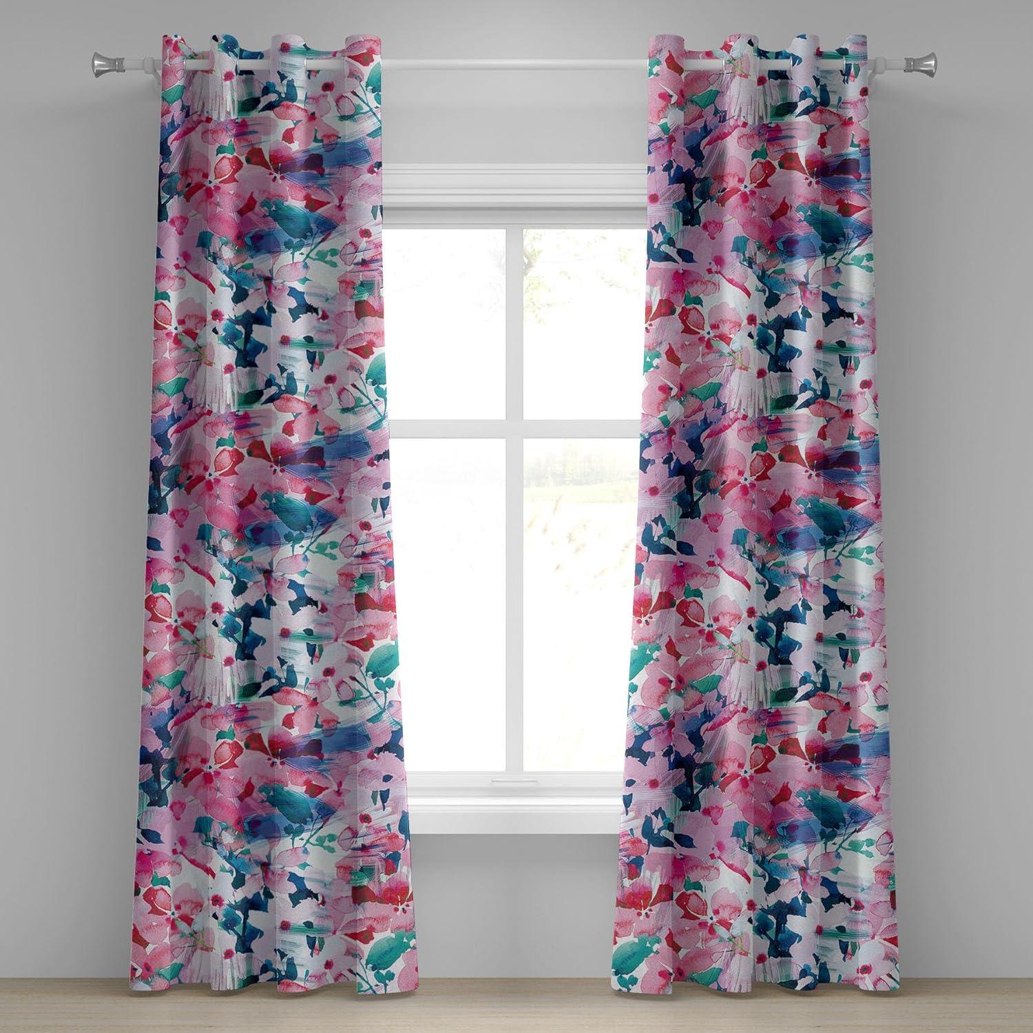 imageAmbesonne Floral Design Grommet Curtain Abstract Boho Inspirations Neutral Flowers Silhouettes on Grunge Back Decorative 2Panel Window Drapes for Bedroom Living Room 50quot x 120quot Dimgray Pale GreyPale Pink Hot Pink Quartz