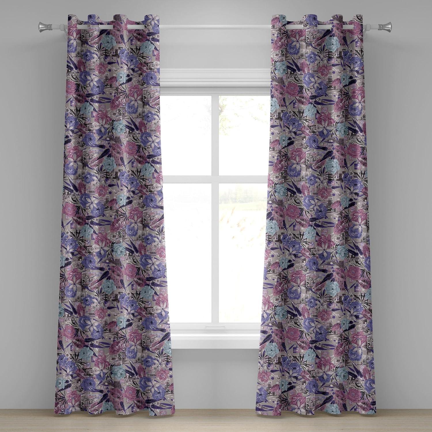 imageAmbesonne Floral Design Grommet Curtain Abstract Boho Inspirations Neutral Flowers Silhouettes on Grunge Back Decorative 2Panel Window Drapes for Bedroom Living Room 50quot x 120quot Dimgray Pale GreyBlue Violet Dried Rose