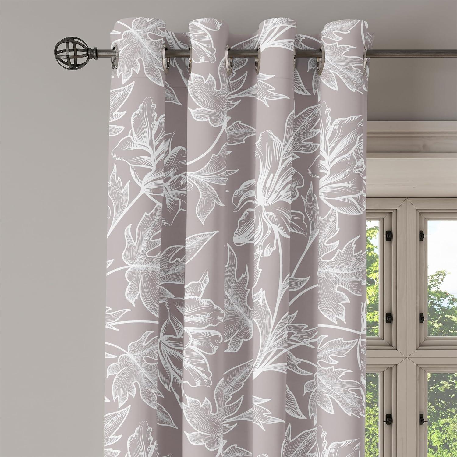imageAmbesonne Floral Design Grommet Curtain Abstract Boho Inspirations Neutral Flowers Silhouettes on Grunge Back Decorative 2Panel Window Drapes for Bedroom Living Room 50quot x 120quot Dimgray Pale GreyTaupe Grey and White