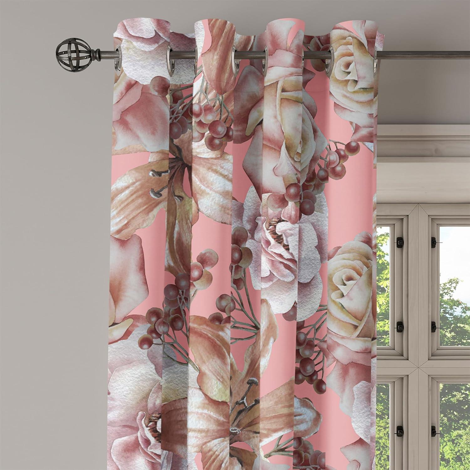 imageAmbesonne Floral Design Grommet Curtain Abstract Boho Inspirations Neutral Flowers Silhouettes on Grunge Back Decorative 2Panel Window Drapes for Bedroom Living Room 50quot x 120quot Dimgray Pale GreyPastel Pink and Pale Redwood