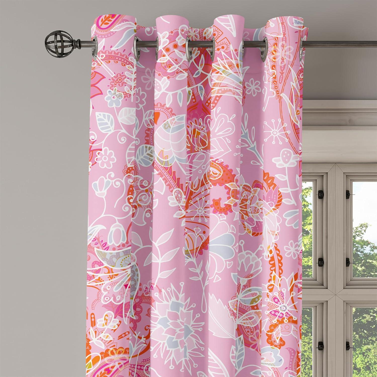 imageAmbesonne Floral Design Grommet Curtain Abstract Boho Inspirations Neutral Flowers Silhouettes on Grunge Back Decorative 2Panel Window Drapes for Bedroom Living Room 50quot x 120quot Dimgray Pale GreyPastel Pink Dark Pink