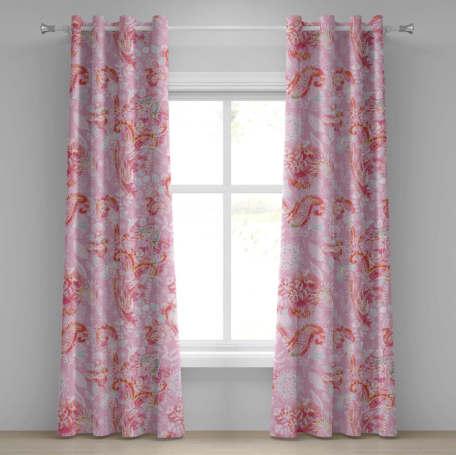 imageAmbesonne Floral Design Grommet Curtain Abstract Boho Inspirations Neutral Flowers Silhouettes on Grunge Back Decorative 2Panel Window Drapes for Bedroom Living Room 50quot x 120quot Dimgray Pale GreyPastel Pink Dark Pink