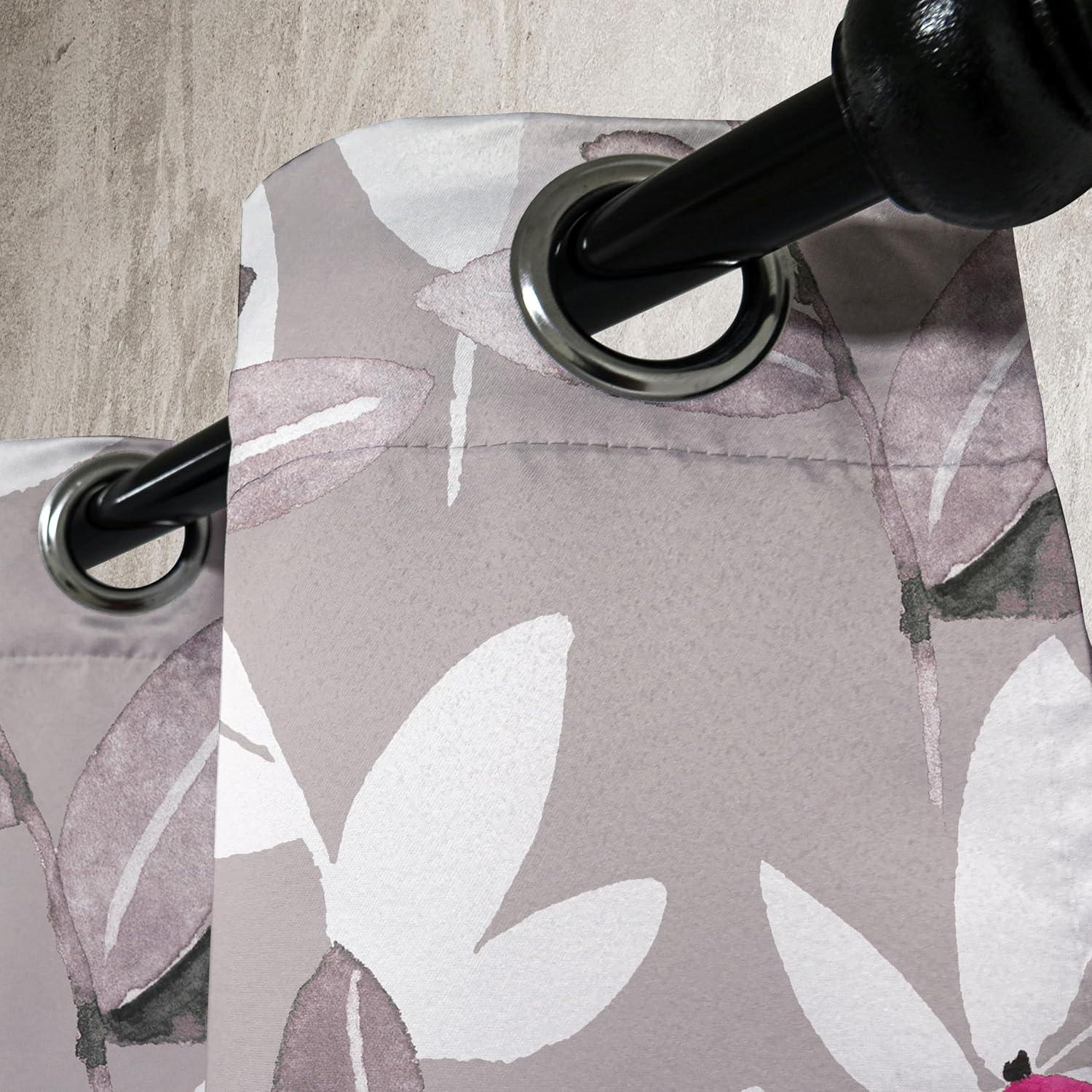 imageAmbesonne Floral Design Grommet Curtain Abstract Boho Inspirations Neutral Flowers Silhouettes on Grunge Back Decorative 2Panel Window Drapes for Bedroom Living Room 50quot x 120quot Dimgray Pale GreyTaupe Grey Hot Pink Ivory