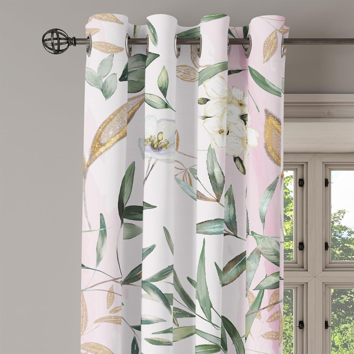 imageAmbesonne Floral Design Grommet Curtain Abstract Boho Inspirations Neutral Flowers Silhouettes on Grunge Back Decorative 2Panel Window Drapes for Bedroom Living Room 50quot x 120quot Dimgray Pale GreySoft Pink Peacock Green