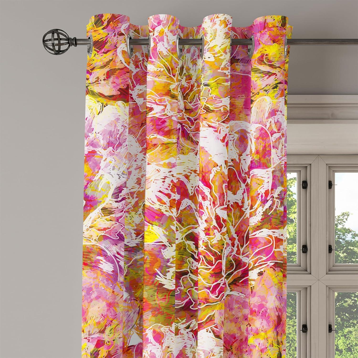 imageAmbesonne Floral Design Grommet Curtain Abstract Boho Inspirations Neutral Flowers Silhouettes on Grunge Back Decorative 2Panel Window Drapes for Bedroom Living Room 50quot x 120quot Dimgray Pale GreyPale Pink Yellow Green