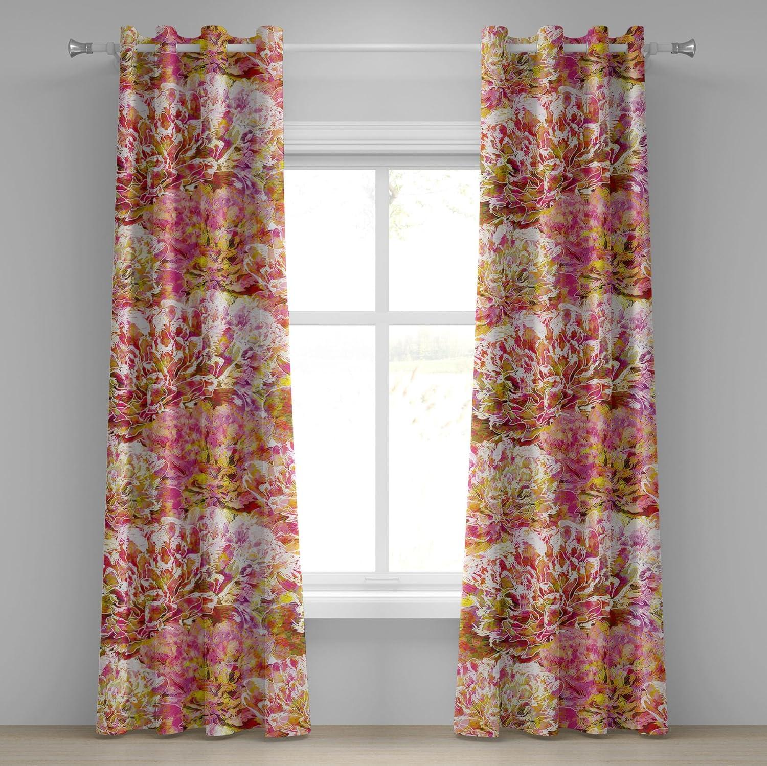 imageAmbesonne Floral Design Grommet Curtain Abstract Boho Inspirations Neutral Flowers Silhouettes on Grunge Back Decorative 2Panel Window Drapes for Bedroom Living Room 50quot x 120quot Dimgray Pale GreyPale Pink Yellow Green