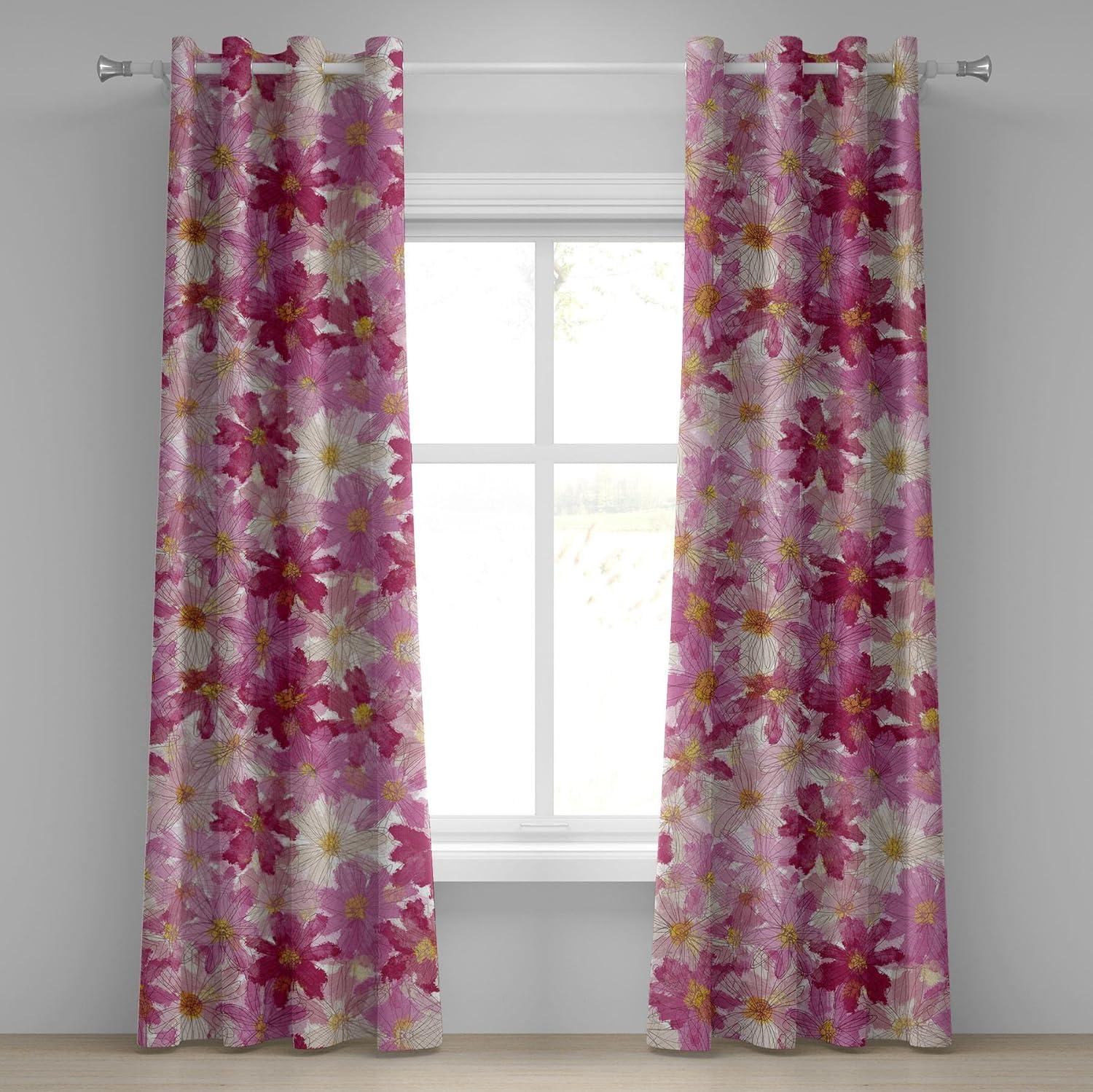 imageAmbesonne Floral Design Grommet Curtain Abstract Boho Inspirations Neutral Flowers Silhouettes on Grunge Back Decorative 2Panel Window Drapes for Bedroom Living Room 50quot x 120quot Dimgray Pale GreyMagenta Pale Peach
