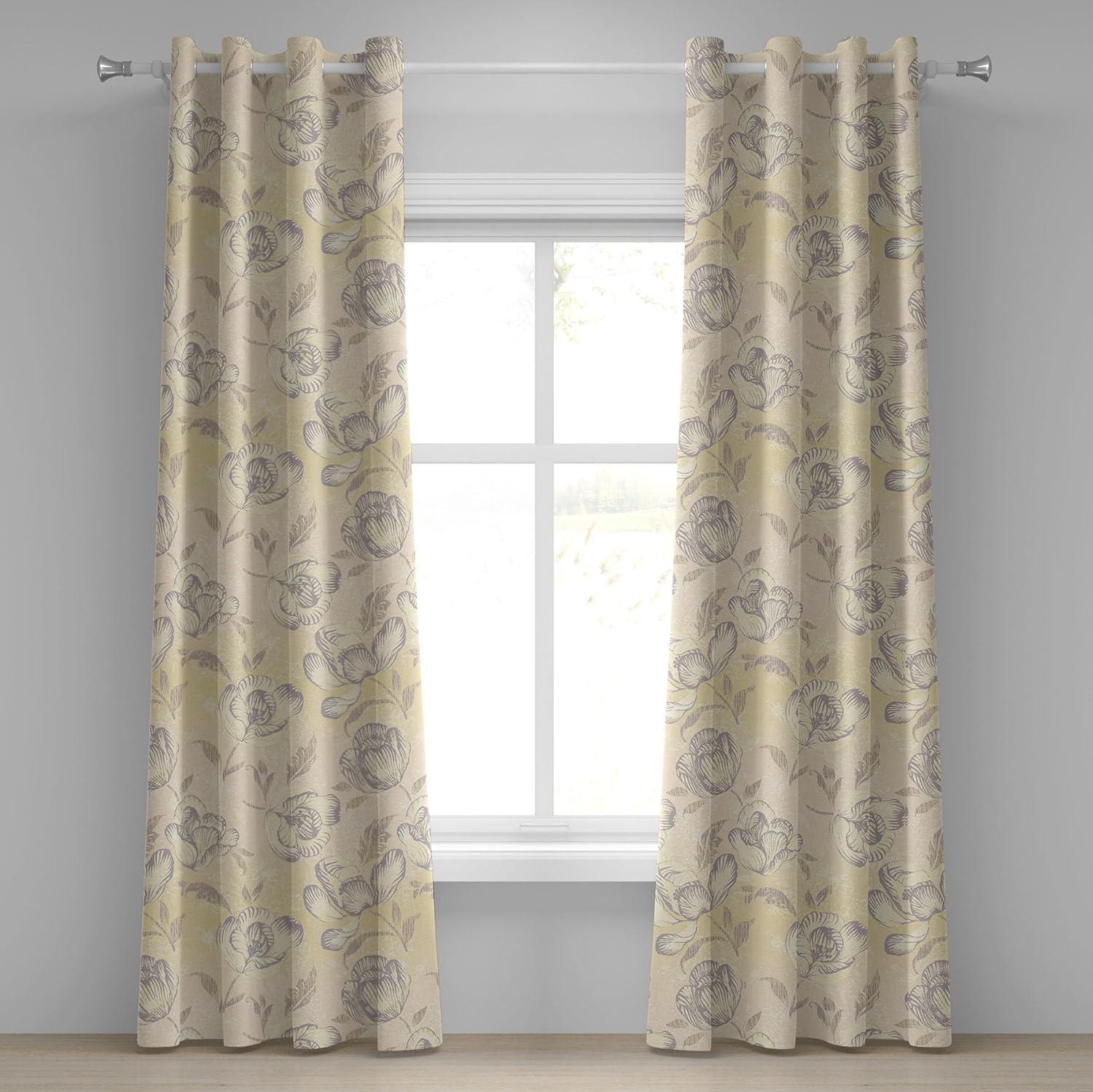 imageAmbesonne Floral Design Grommet Curtain Abstract Boho Inspirations Neutral Flowers Silhouettes on Grunge Back Decorative 2Panel Window Drapes for Bedroom Living Room 50quot x 120quot Dimgray Pale GreyChampagne Purpleblue