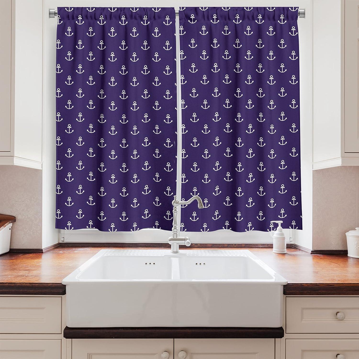 imageAmbesonne Floral Long Kitchen Curtains Lavender Field Meadow Pattern Rural Countryside Plants Flowers Design Two Panels Drapes with Rod Pocket Room Decor 55quot X 45quot Violet PurpleNavy Blue
