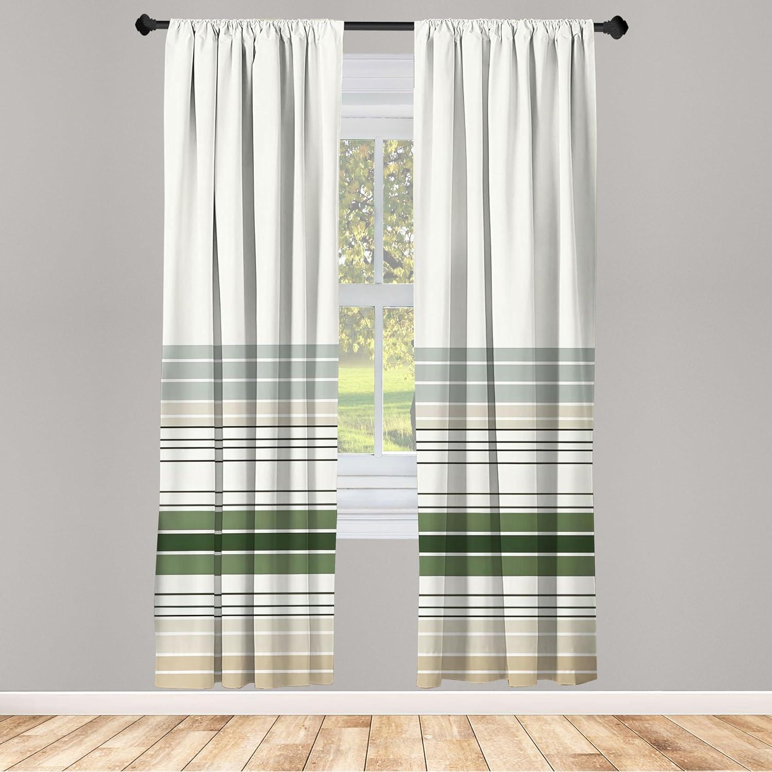 imageAmbesonne Floral Window Curtains Pack of 2 Minimalist Design Cozy Neutral Farmhouse Plaid with Leaves and Flowers Lightweight Set ampamp Rod Pocket 4 Panels of 28quot x 63quot Sage Green Blue YellowEggshell Olive Green