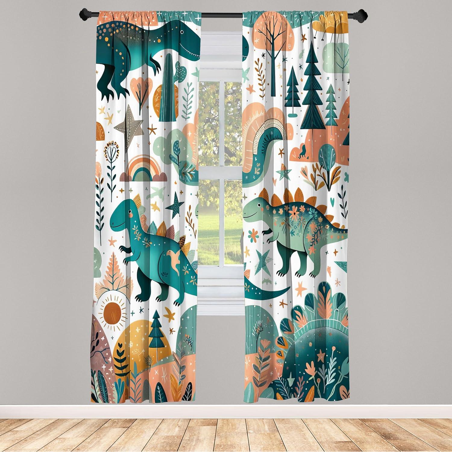imageAmbesonne Floral Window Curtains Pack of 2 Minimalist Design Cozy Neutral Farmhouse Plaid with Leaves and Flowers Lightweight Set ampamp Rod Pocket 4 Panels of 28quot x 63quot Sage Green Blue YellowPetrol Blue Teal Salmon