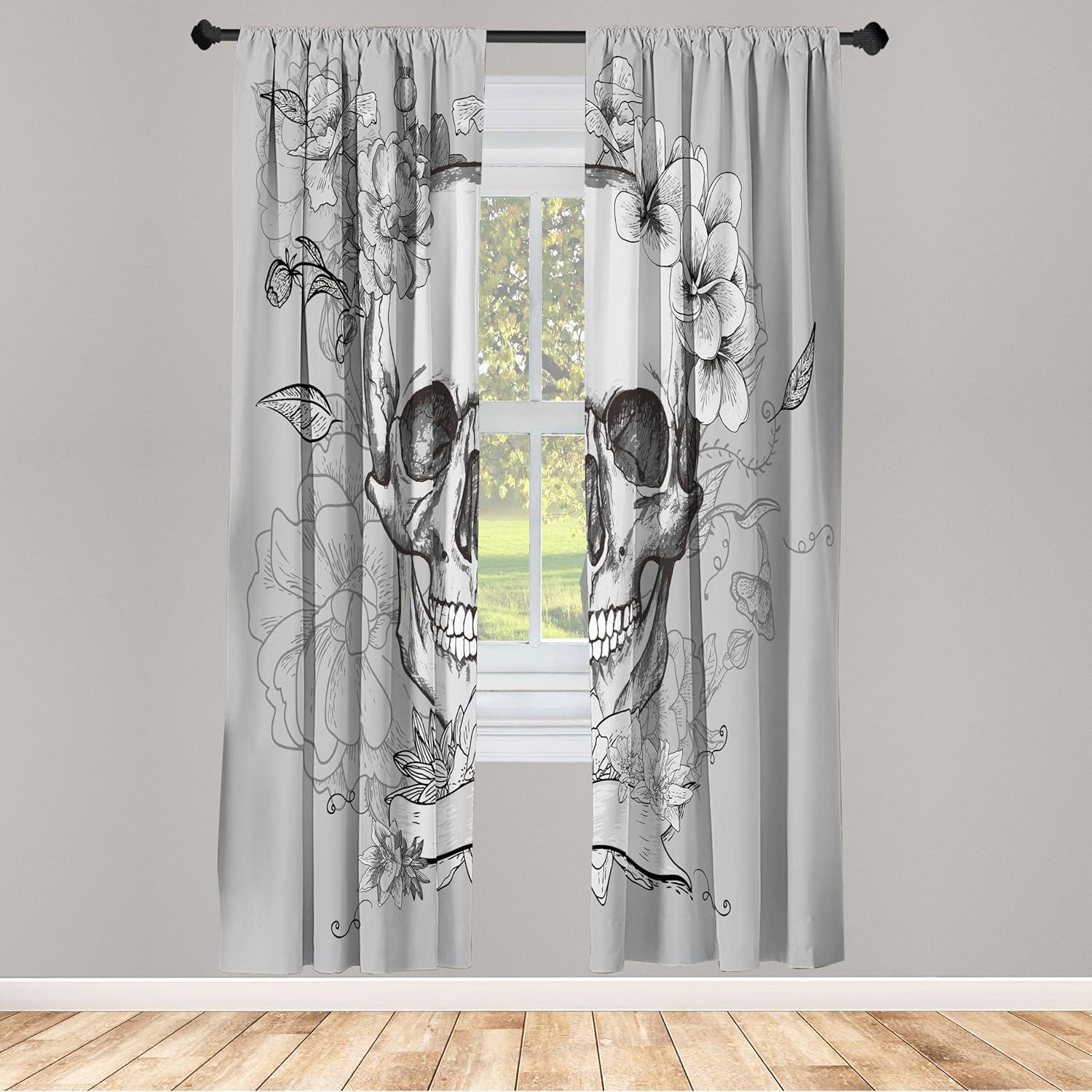 imageAmbesonne Floral Window Curtains Pack of 2 Minimalist Design Cozy Neutral Farmhouse Plaid with Leaves and Flowers Lightweight Set ampamp Rod Pocket 4 Panels of 28quot x 63quot Sage Green Blue YellowPale Grey