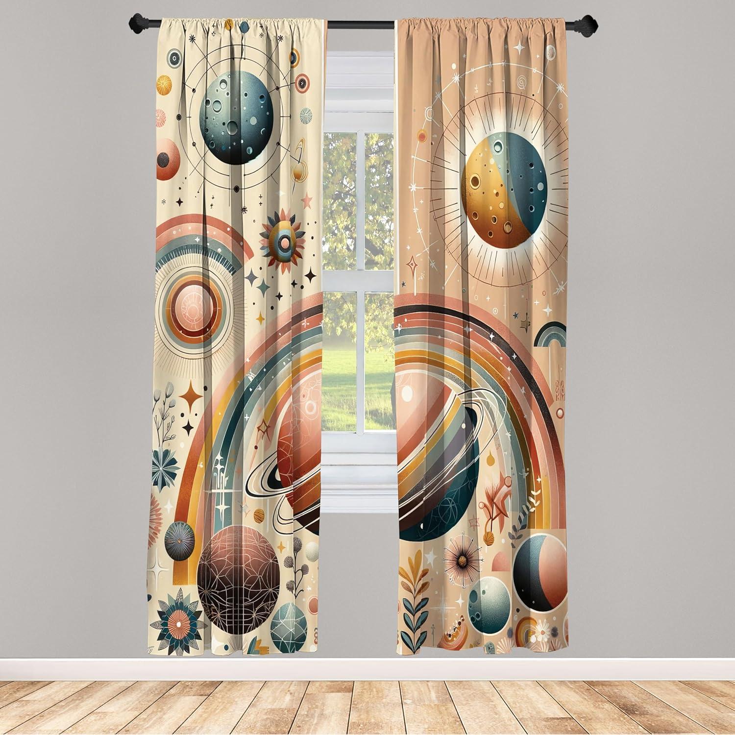 imageAmbesonne Floral Window Curtains Pack of 2 Minimalist Design Cozy Neutral Farmhouse Plaid with Leaves and Flowers Lightweight Set ampamp Rod Pocket 4 Panels of 28quot x 63quot Sage Green Blue YellowPale Taupe Multicolor