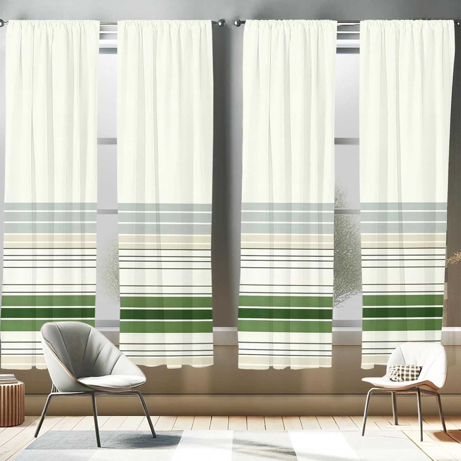 imageAmbesonne Floral Window Curtains Pack of 2 Minimalist Design Cozy Neutral Farmhouse Plaid with Leaves and Flowers Lightweight Set ampamp Rod Pocket 4 Panels of 28quot x 63quot Sage Green Blue YellowEggshell Olive Green