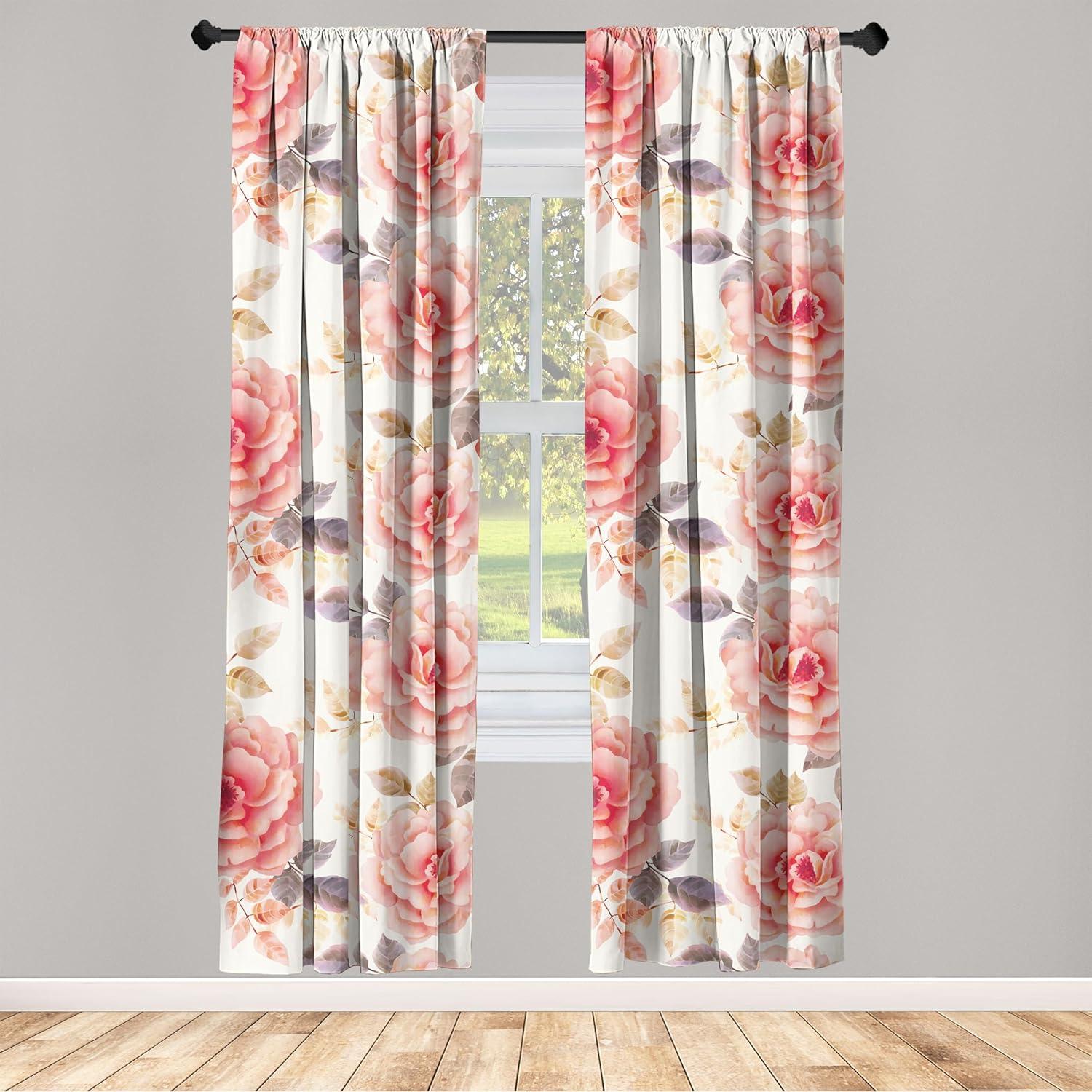 imageAmbesonne Flowers Curtains Watercolor Floral Design with Neutral Colors Boho Leaves Autumn Vibes Window Treatments 2 Panel Set for Living Room Bedroom Pair of 28quot x 63quot Deep Sky Blue Sand BrownCoral Cream and Sage Green