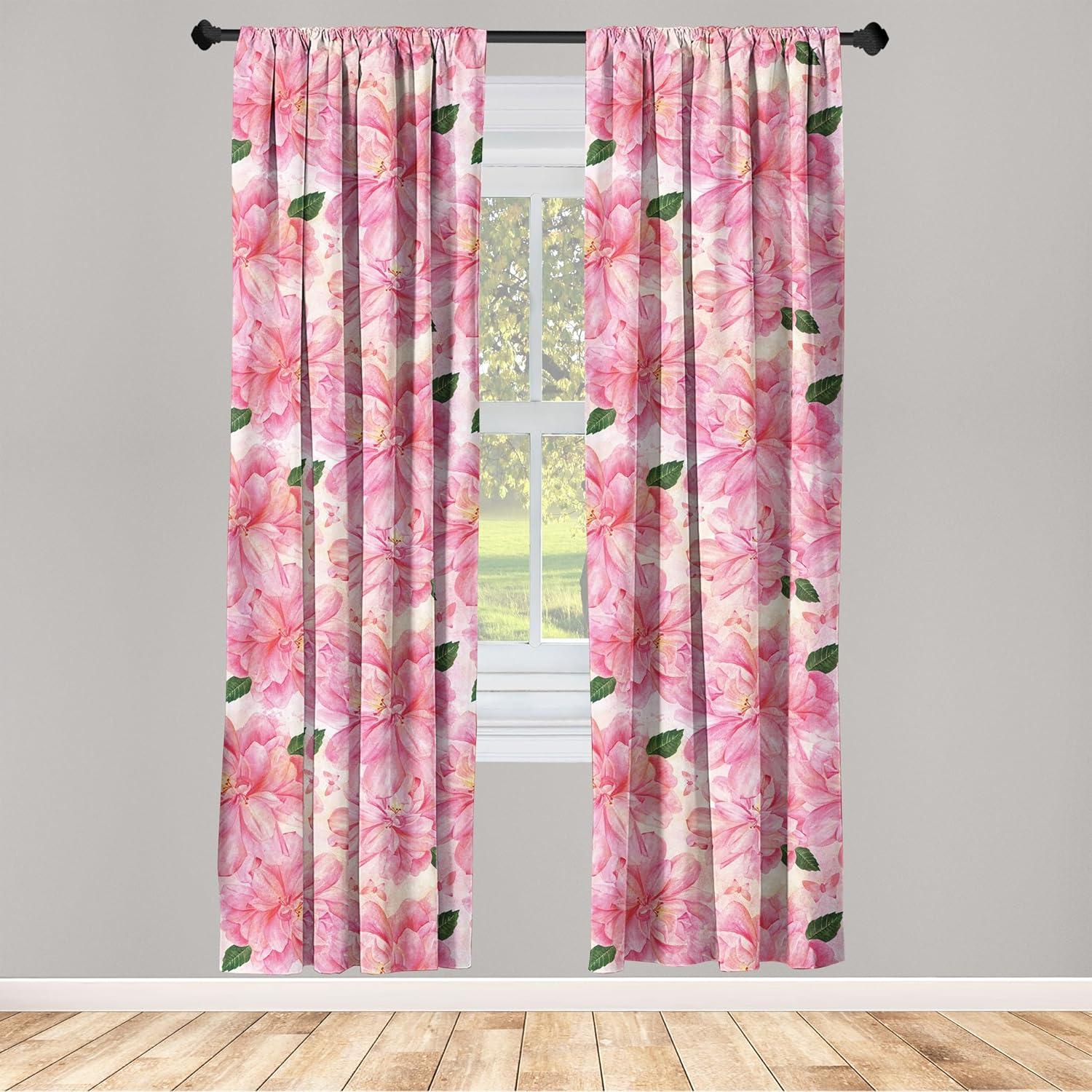 imageAmbesonne Flowers Curtains Watercolor Floral Design with Neutral Colors Boho Leaves Autumn Vibes Window Treatments 2 Panel Set for Living Room Bedroom Pair of 28quot x 63quot Deep Sky Blue Sand BrownHot Pink Hunter Green