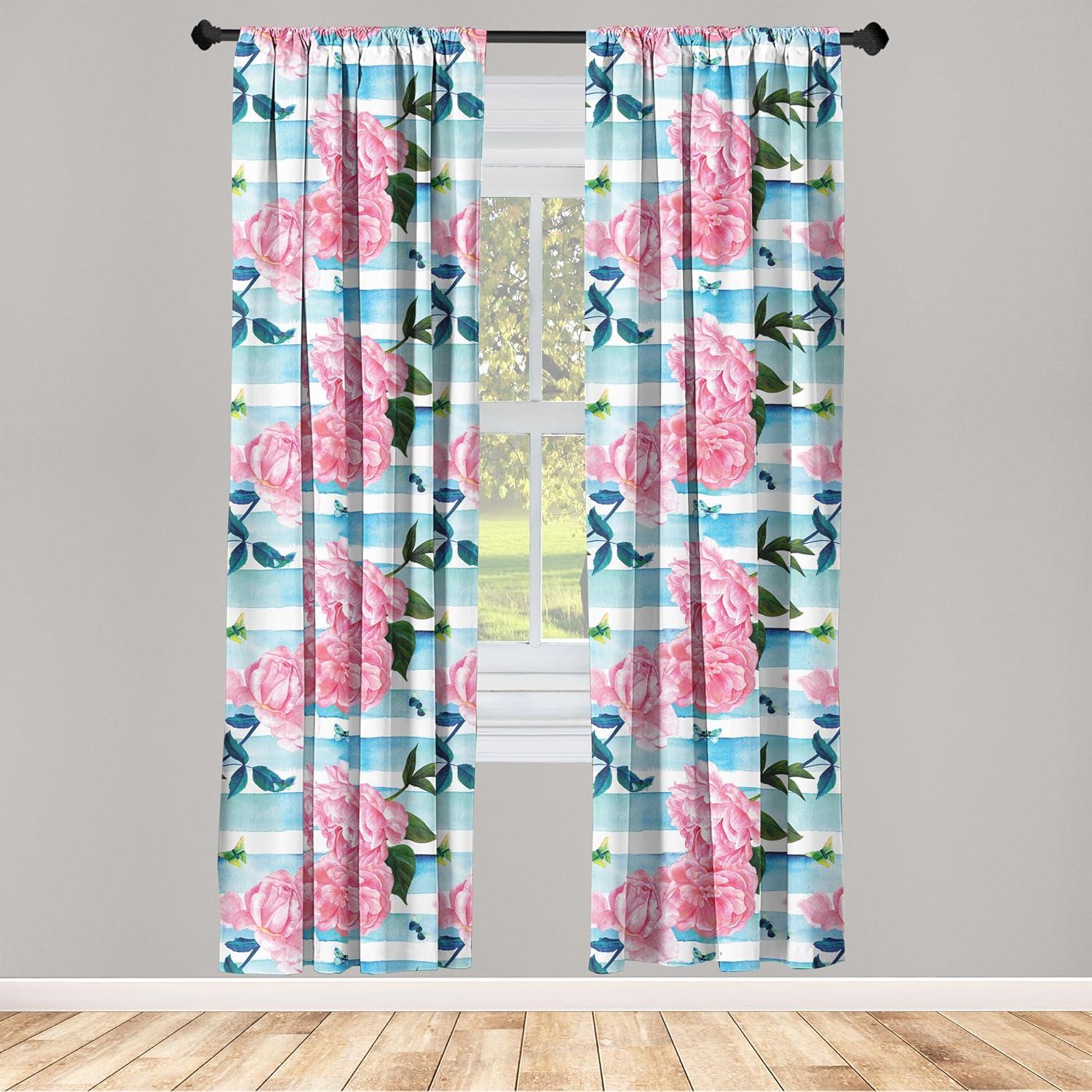 imageAmbesonne Flowers Curtains Watercolor Floral Design with Neutral Colors Boho Leaves Autumn Vibes Window Treatments 2 Panel Set for Living Room Bedroom Pair of 28quot x 63quot Deep Sky Blue Sand BrownPale Azure Blue Pale Pink