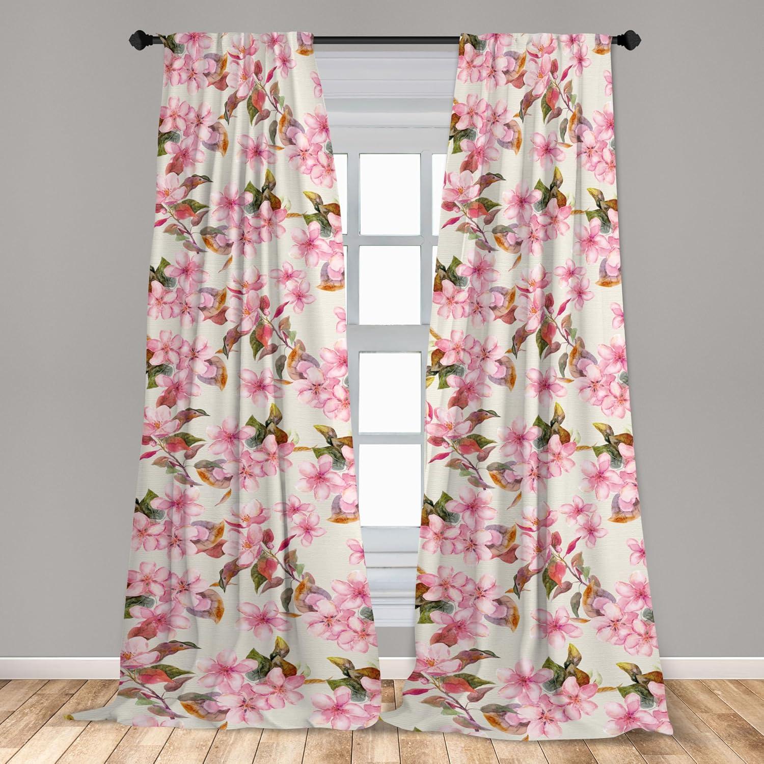 imageAmbesonne Flowers Curtains Watercolor Floral Design with Neutral Colors Boho Leaves Autumn Vibes Window Treatments 2 Panel Set for Living Room Bedroom Pair of 28quot x 63quot Deep Sky Blue Sand BrownPale Pink Fawn Cream