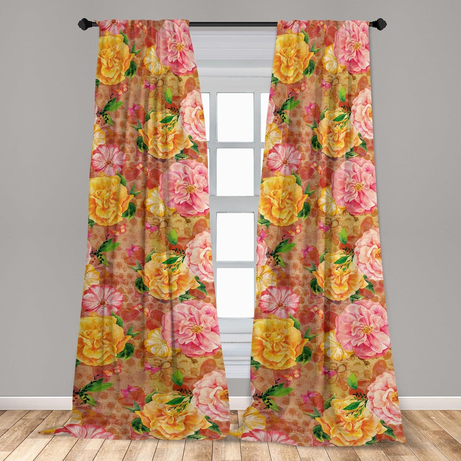 imageAmbesonne Flowers Curtains Watercolor Floral Design with Neutral Colors Boho Leaves Autumn Vibes Window Treatments 2 Panel Set for Living Room Bedroom Pair of 28quot x 63quot Deep Sky Blue Sand BrownPale Pink Mustard