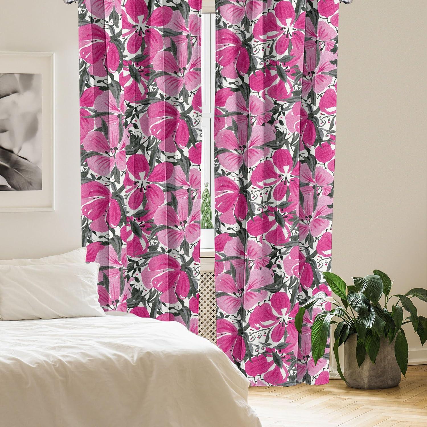 imageAmbesonne Flowers Curtains Watercolor Floral Design with Neutral Colors Boho Leaves Autumn Vibes Window Treatments 2 Panel Set for Living Room Bedroom Pair of 28quot x 63quot Deep Sky Blue Sand BrownPastel Pink Hot Pink