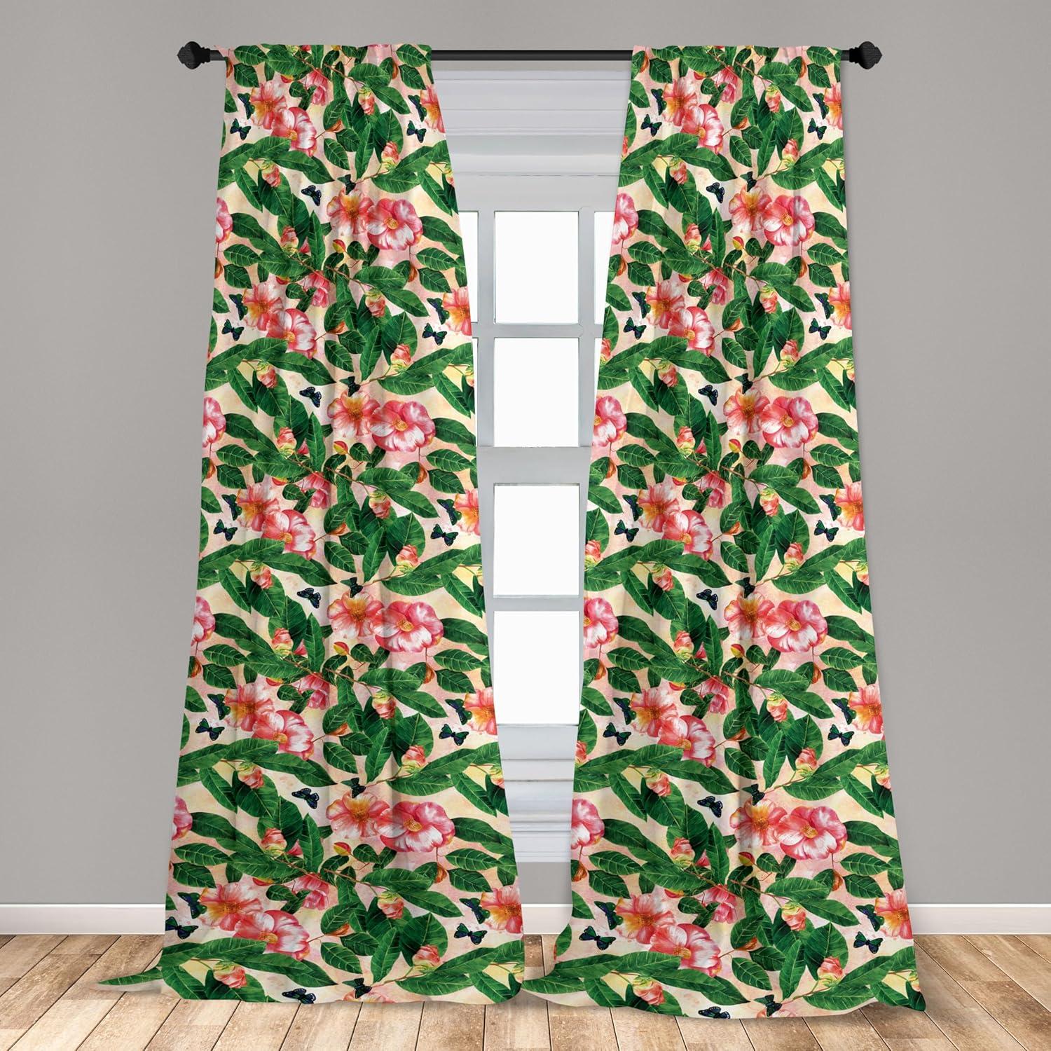 imageAmbesonne Flowers Curtains Watercolor Floral Design with Neutral Colors Boho Leaves Autumn Vibes Window Treatments 2 Panel Set for Living Room Bedroom Pair of 28quot x 63quot Deep Sky Blue Sand BrownLime Green Dark Coral