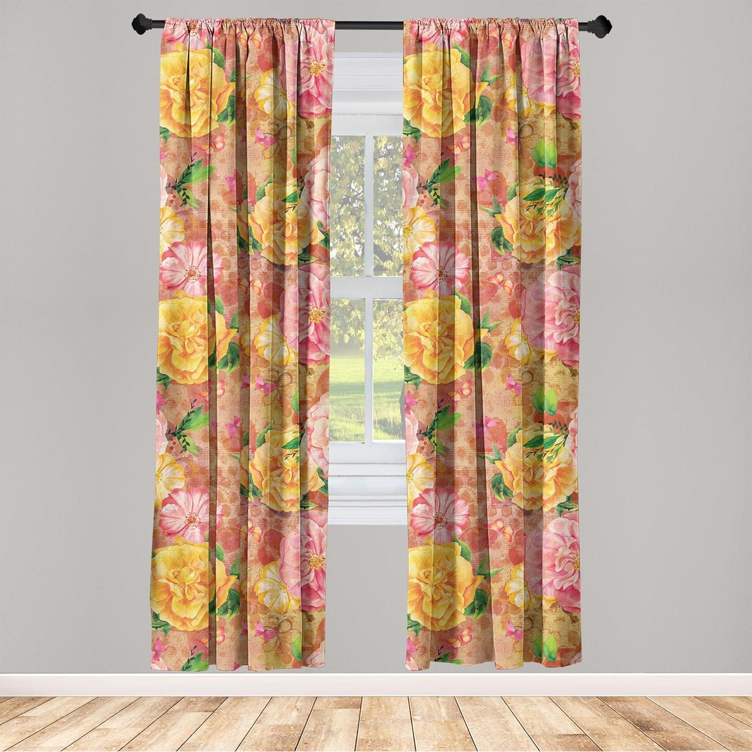 imageAmbesonne Flowers Curtains Watercolor Floral Design with Neutral Colors Boho Leaves Autumn Vibes Window Treatments 2 Panel Set for Living Room Bedroom Pair of 28quot x 63quot Deep Sky Blue Sand BrownPale Pink Mustard