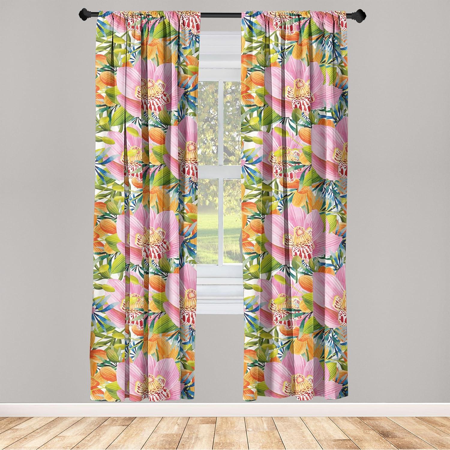 imageAmbesonne Flowers Curtains Watercolor Floral Design with Neutral Colors Boho Leaves Autumn Vibes Window Treatments 2 Panel Set for Living Room Bedroom Pair of 28quot x 63quot Deep Sky Blue Sand BrownPastel Pink and Vermilion