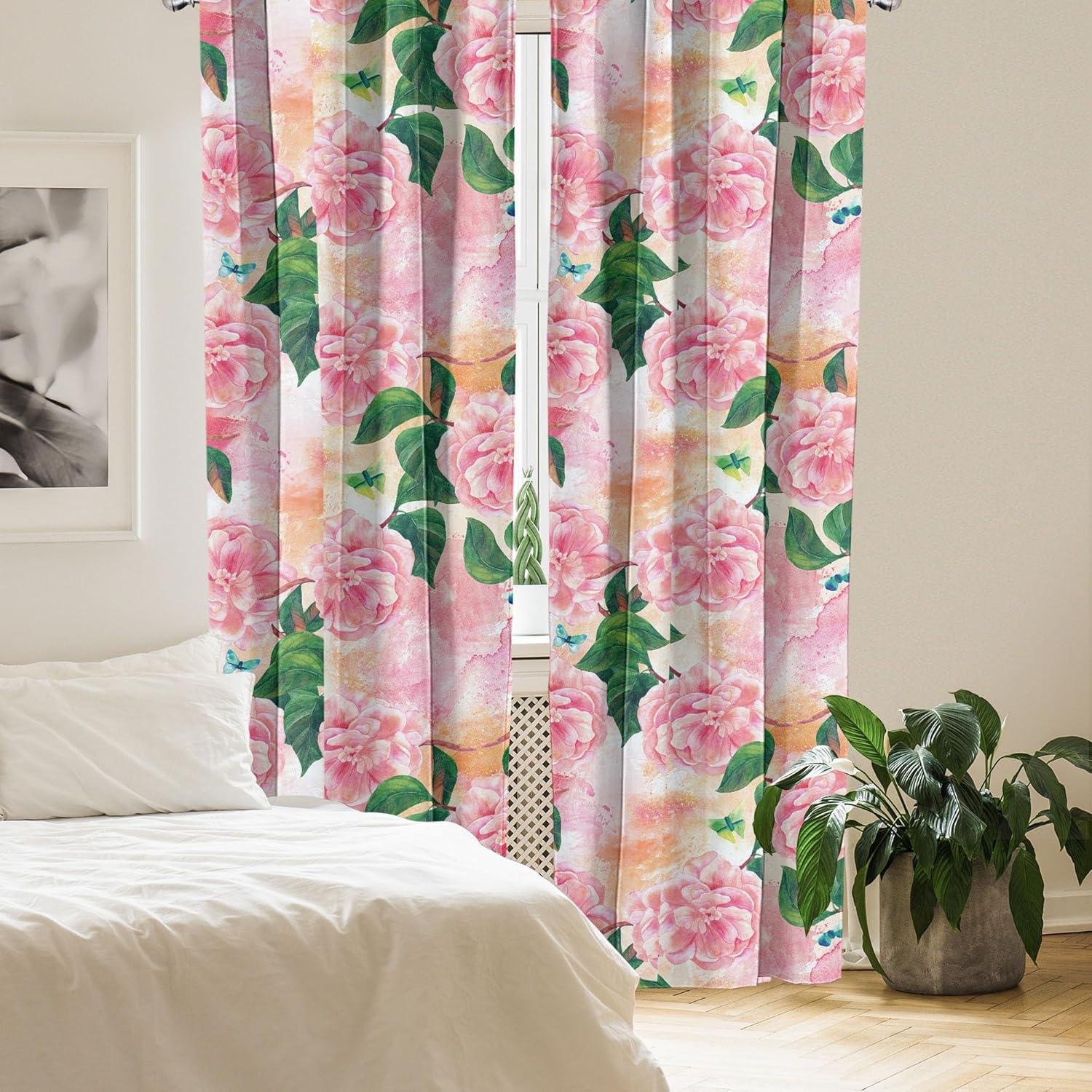 imageAmbesonne Flowers Curtains Watercolor Floral Design with Neutral Colors Boho Leaves Autumn Vibes Window Treatments 2 Panel Set for Living Room Bedroom Pair of 28quot x 63quot Deep Sky Blue Sand BrownForest Green Pink
