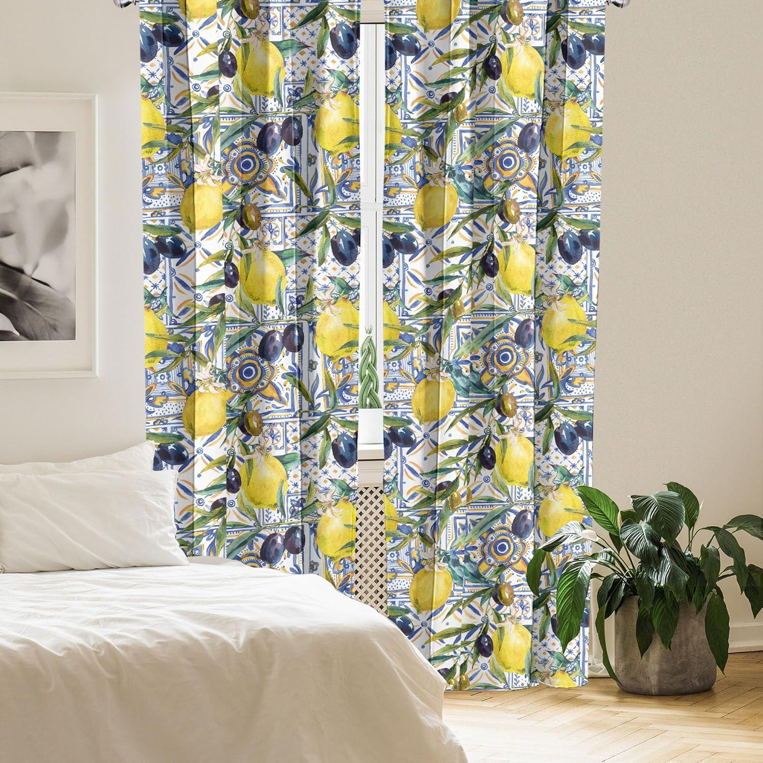 imageAmbesonne Flowers Curtains Watercolor Floral Design with Neutral Colors Boho Leaves Autumn Vibes Window Treatments 2 Panel Set for Living Room Bedroom Pair of 28quot x 63quot Deep Sky Blue Sand BrownMustard Dark and Indigo White