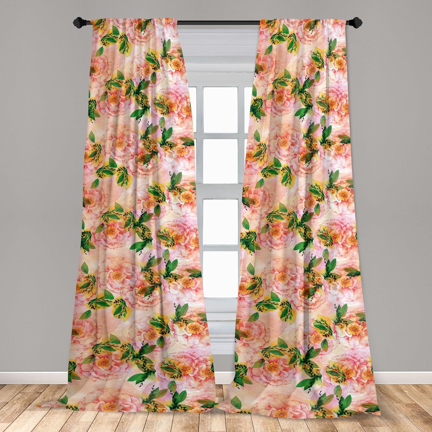 imageAmbesonne Flowers Curtains Watercolor Floral Design with Neutral Colors Boho Leaves Autumn Vibes Window Treatments 2 Panel Set for Living Room Bedroom Pair of 28quot x 63quot Deep Sky Blue Sand BrownJade Green Pink