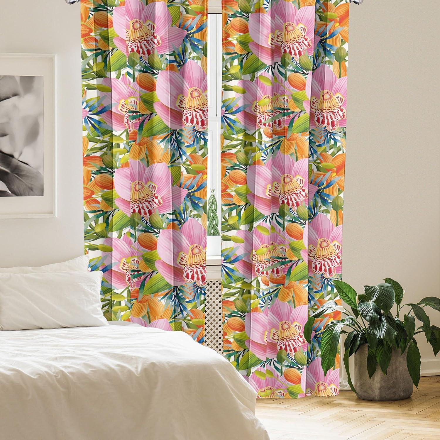 imageAmbesonne Flowers Curtains Watercolor Floral Design with Neutral Colors Boho Leaves Autumn Vibes Window Treatments 2 Panel Set for Living Room Bedroom Pair of 28quot x 63quot Deep Sky Blue Sand BrownPastel Pink and Vermilion