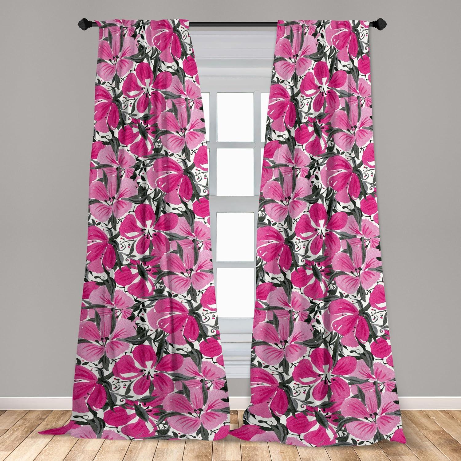 imageAmbesonne Flowers Curtains Watercolor Floral Design with Neutral Colors Boho Leaves Autumn Vibes Window Treatments 2 Panel Set for Living Room Bedroom Pair of 28quot x 63quot Deep Sky Blue Sand BrownPastel Pink Hot Pink