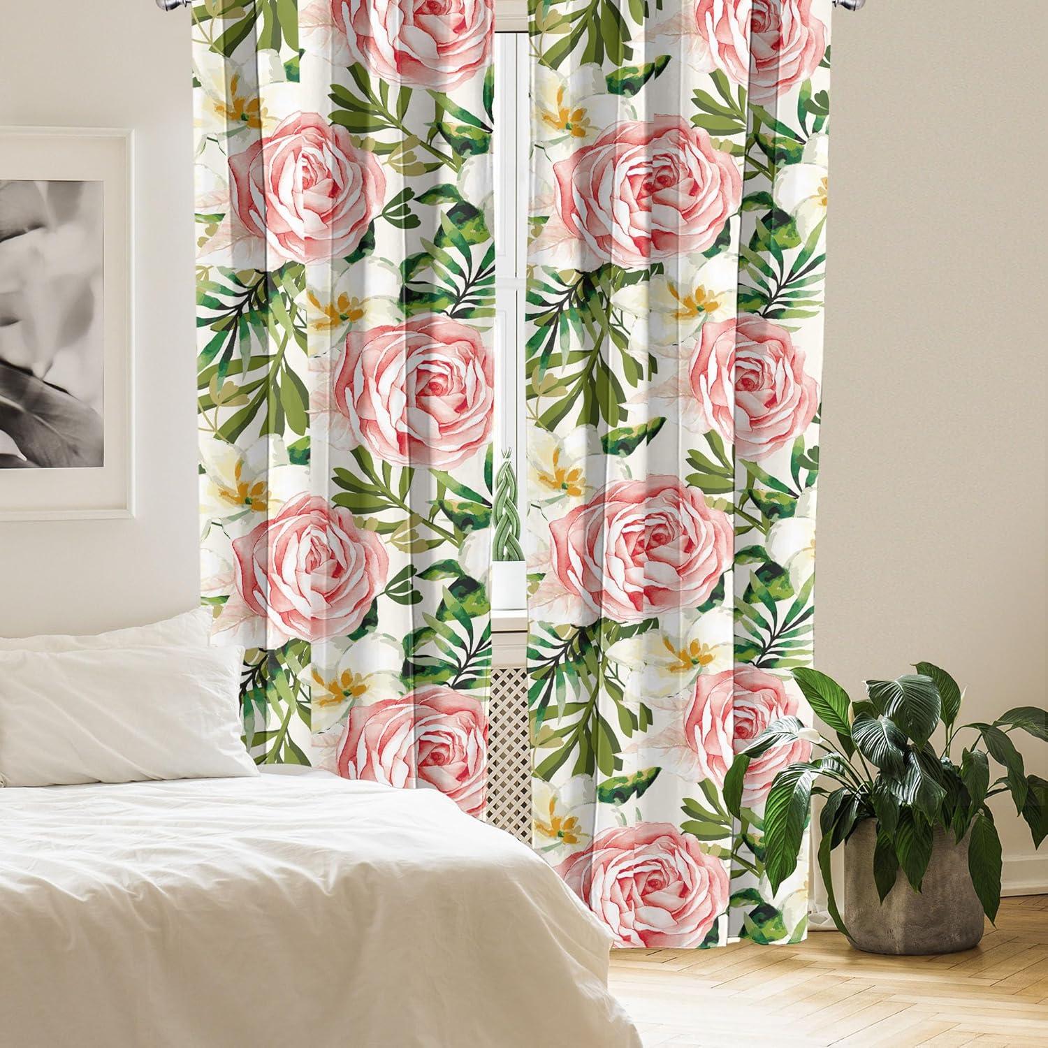 imageAmbesonne Flowers Curtains Watercolor Floral Design with Neutral Colors Boho Leaves Autumn Vibes Window Treatments 2 Panel Set for Living Room Bedroom Pair of 28quot x 63quot Deep Sky Blue Sand BrownOlive Green Coral White