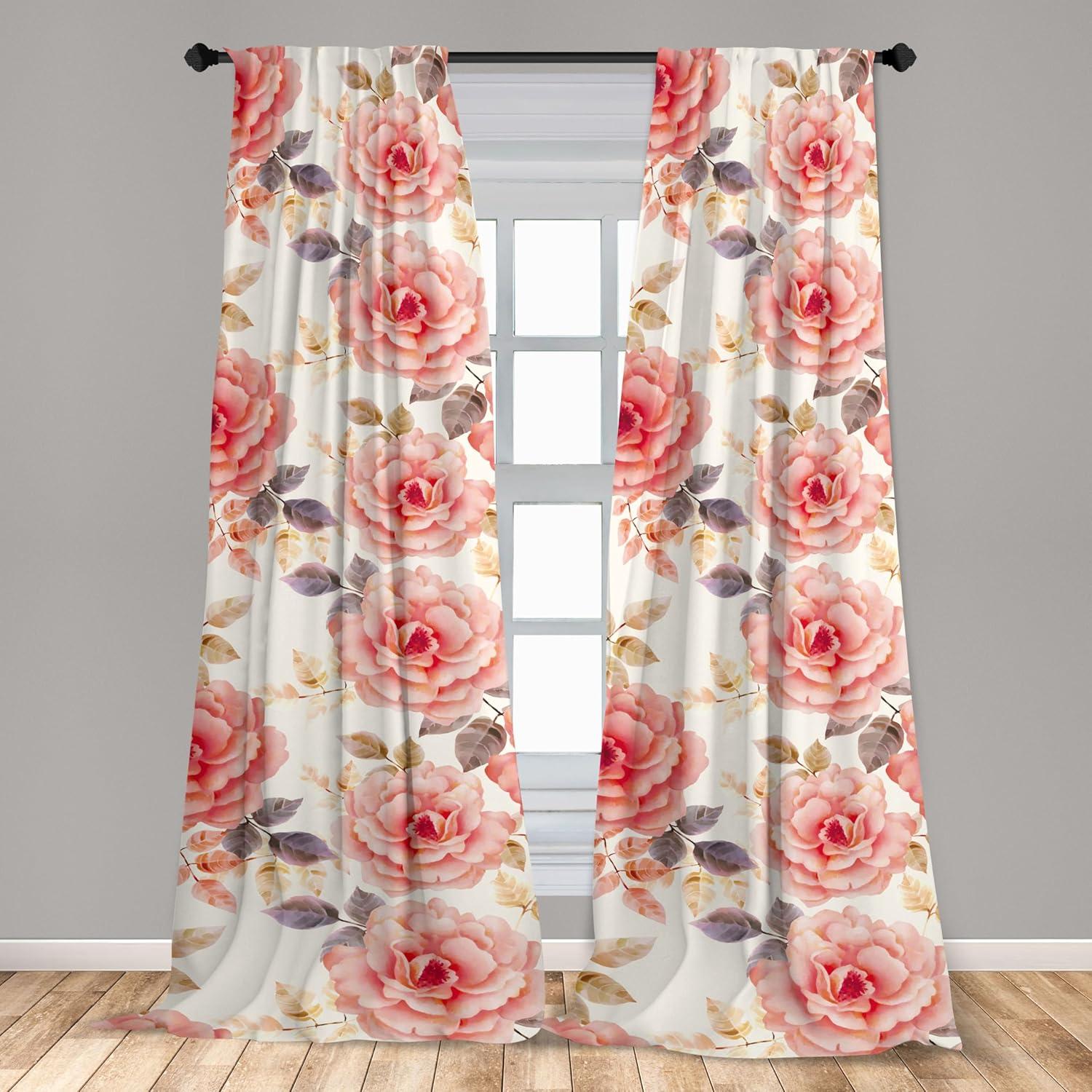 imageAmbesonne Flowers Curtains Watercolor Floral Design with Neutral Colors Boho Leaves Autumn Vibes Window Treatments 2 Panel Set for Living Room Bedroom Pair of 28quot x 63quot Deep Sky Blue Sand BrownCoral Cream and Sage Green